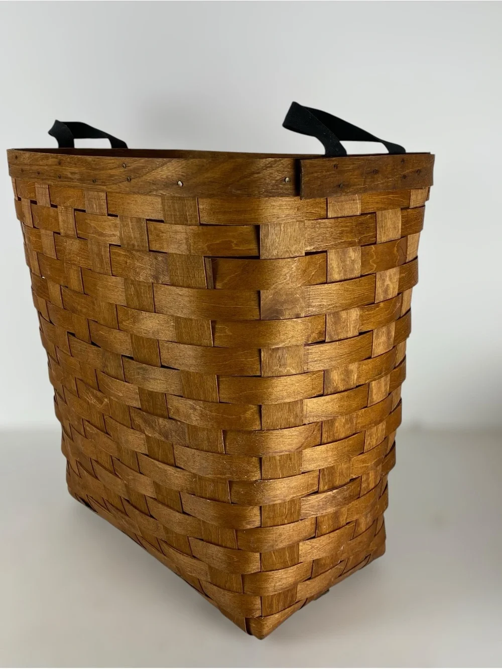 Vintage Large 18”x19” Woven Wood Basket Storage Laundry Hamper Double Handles